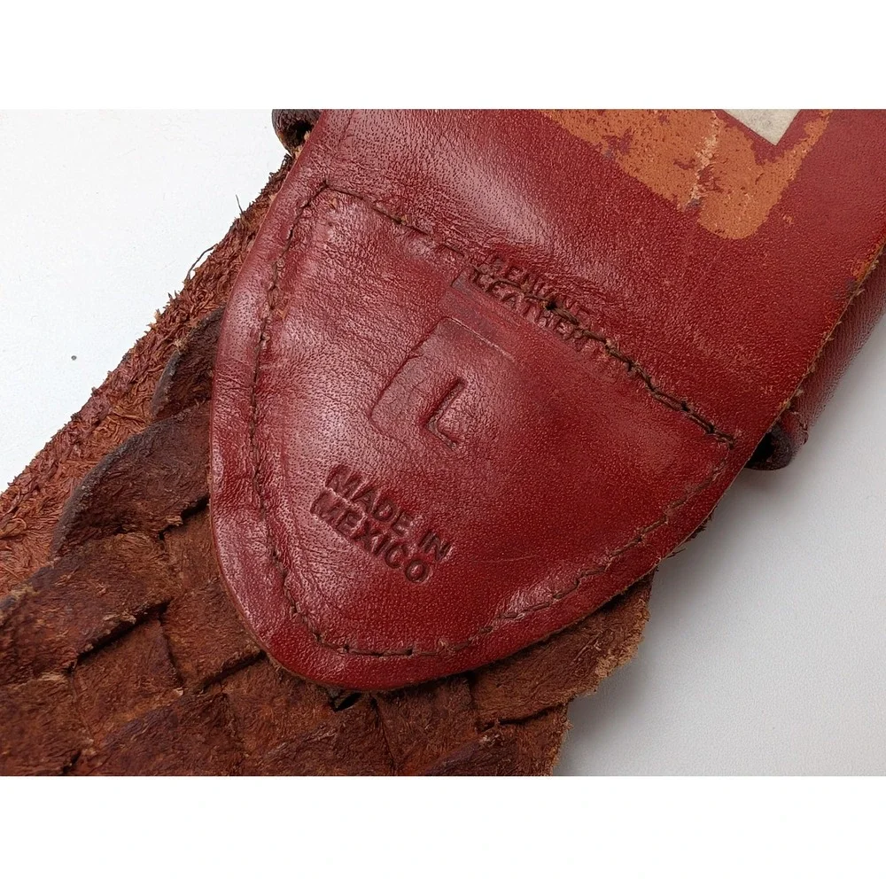 Belt‎ L Red Woven Leather Western Braided Silver Buckle Wide Boho Cowboy Unisex